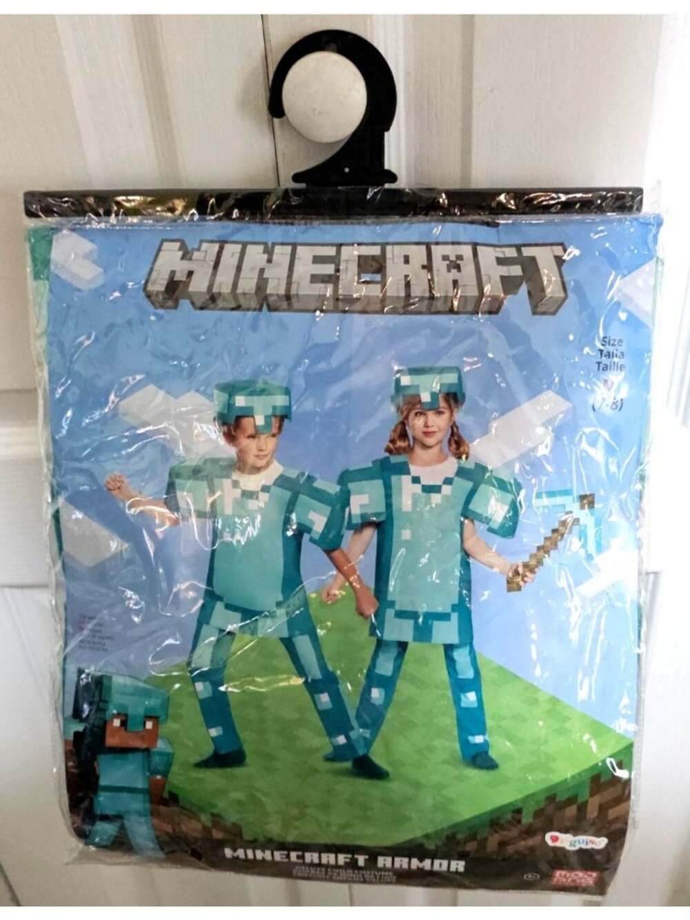 Minecraft Diamond Armor Costume Kids 7-8 Steve Alex Pixel Padded 3D Tunic Hat